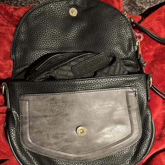 Steve Madden black grey faux leather top handle fold over crossbody bag - Picture 8 of 14